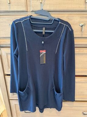 Lavena Navy Knit Tunic with Front Pockets NWT